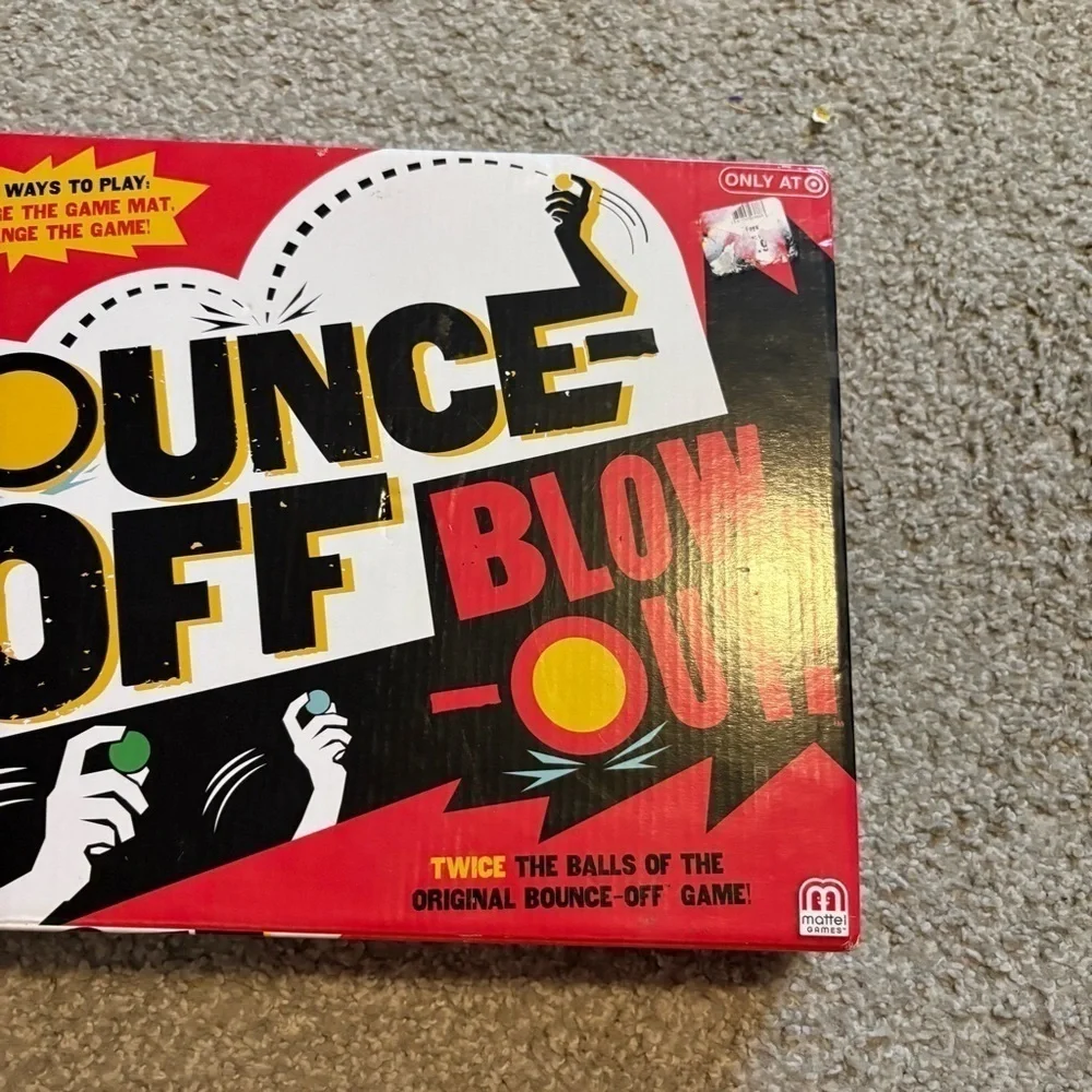 Bounce-off Blow Out! Complete set. 32 Balls, Sand timer, Tray, Game Mats